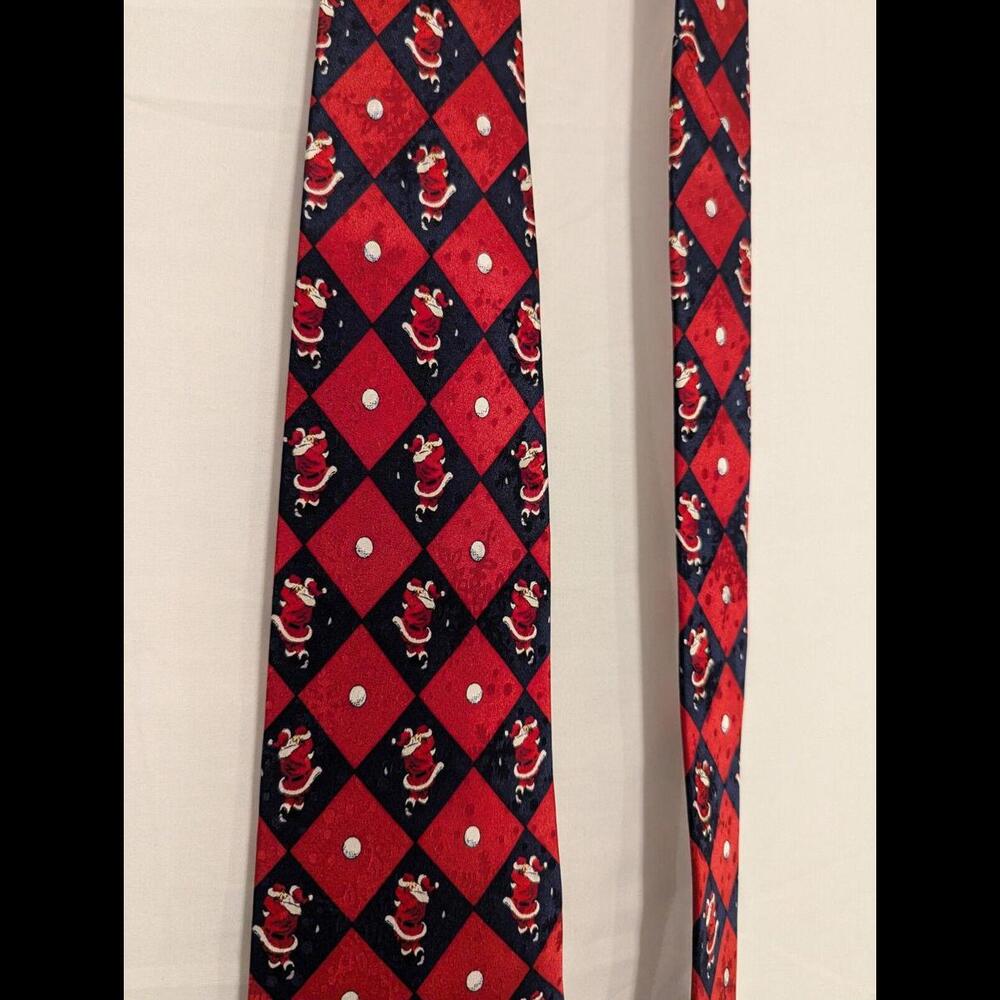 Santa Golf Christmas Tie/American Greetings/Checkered/Holiday/Silk - Picture 3 of 7
